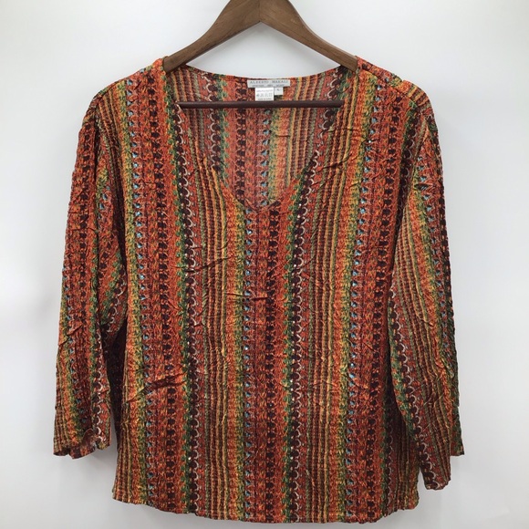 Alberto Makali Tops - Alberto Makali Orange and Green Striped Blouse
